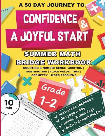 Summer Math Bridge Workbook for Grades 12 with Growth Mindset Tips: 50 Days of Daily Practice in Core Skills (Addition, Subtraction, Counting, Place ... Math Bridge Practice Workbook for Kids)