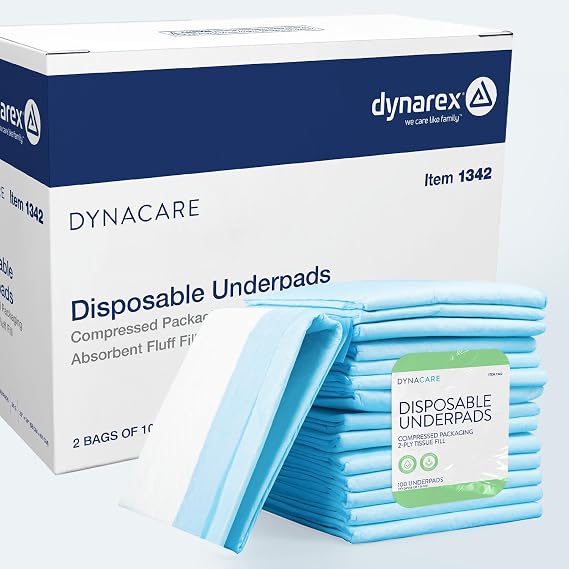 Dynarex Disposable Underpads, Medical-Grade Incontinence Bed Pads to Protect Sheets, Mattresses, and Furniture, 23x24 (31g), 1 Case of 200 Disposable Underpads (2 Boxes of 100)