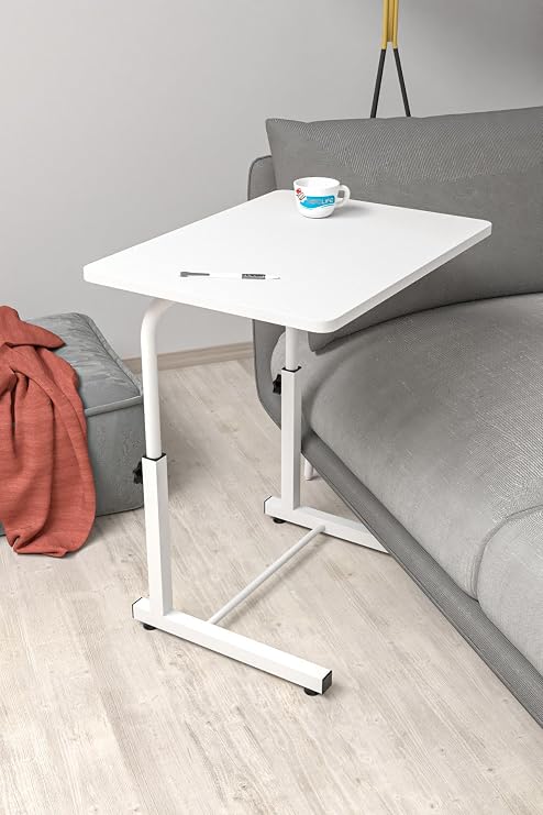 Depolife Yükseklik Ayarlı Laptop Sehpası Kahvaltı Ders Çalışma Bilgisayar Ofis Yemek Çocuk Masası Metal Ayak, beyaz-beyaz-eğimsiz