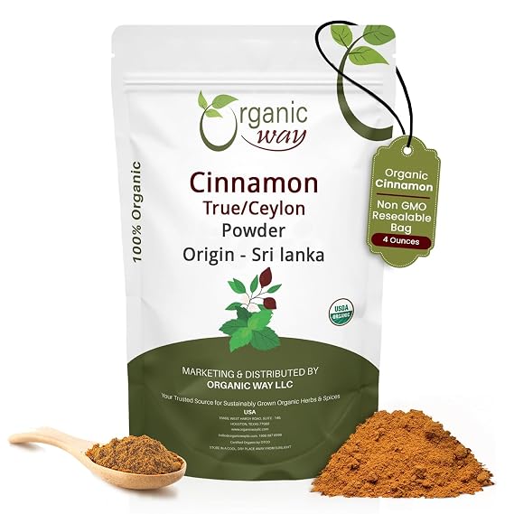 Organic Way True Ceylon Cinnamon Powder - Origin - Sri Lanka (4 Ounce)