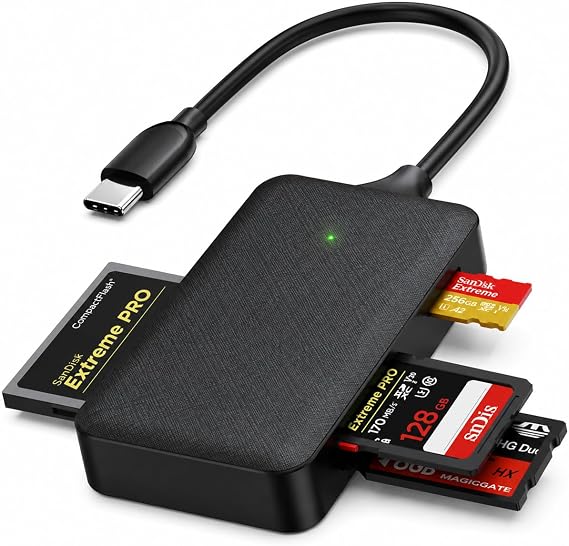 USB C SD Card Reader 4-in-1, Memory Card Reader for SD Micro SD CF MS Cards, USB 3.0 Adapter Compatible with MacBook, iPhone 15, iPad, Laptop & PC
