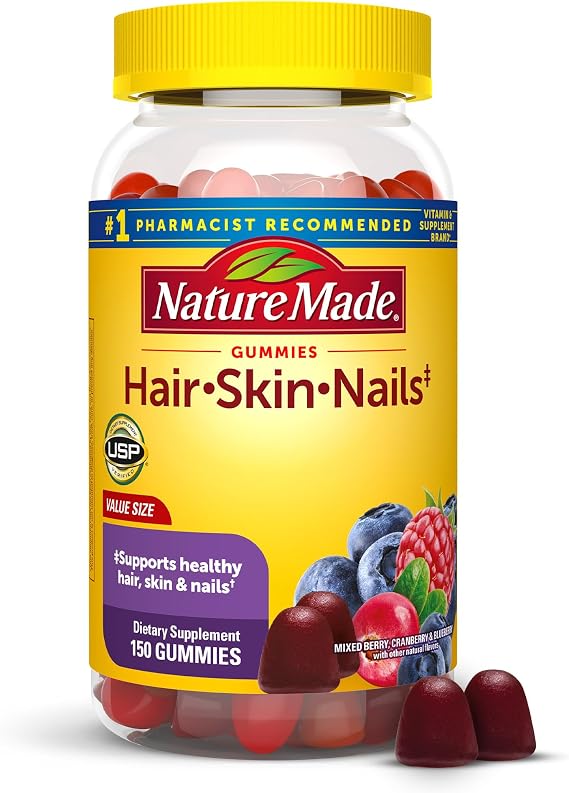 Nature Made Hair Skin and Nails with Biotin 2500 mcg, Dietary Supplement for Healthy Hair, Skin & Nails Support, 150 Gummies, 75 Day Supply