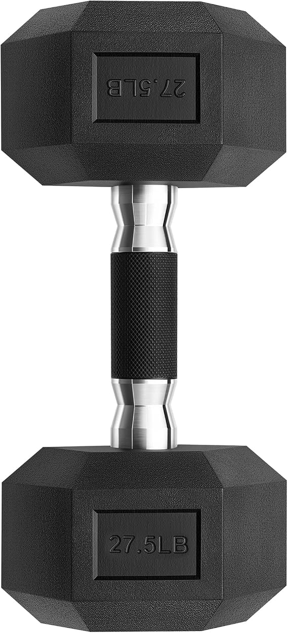 Rubber Encased Hex Dumbbell, Hand Weights for Home Gym Strength Training