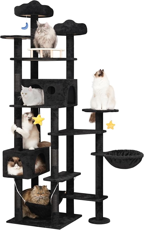 Meecal 85" Giant Cat Tree for Heavy Duty Large Cats Multi Level Luxury Cat Tower with Scratch Post Cat Condo with Hammock & Plush Perch for Indoor Cats Large Adults Black