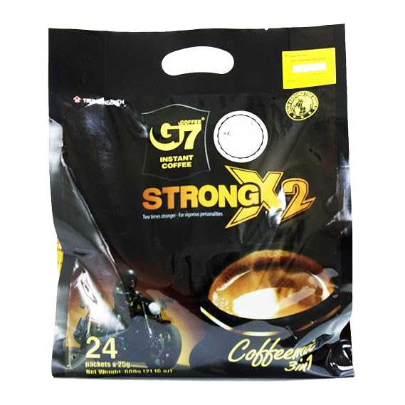 Trung Nguyen G7 Strong X2 3 in 1 Instant Coffee Roasted Ground Coffee Blend w/Non-dairy Creamer and Sugar Strong and Bold Instant Vietnamese Coffee (24 Single Serve Packets)