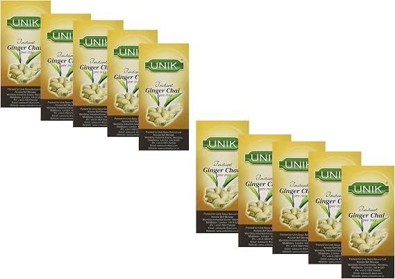 Unik Ginger Tea Unsweet 140g (Pack of 10) – Instant Masala Tea – Tea Masala Powder – Masala Tea Pre-Mix - Unsweetened Version