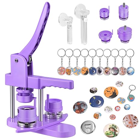 Badge Maker Button Machine with 2 Molds (32+58mm) & 200 Pcs Plastic Pinback Button Supplies, DIY Badge Press Kit with Circle Cutter& Keychain Sets& Bottle Opener