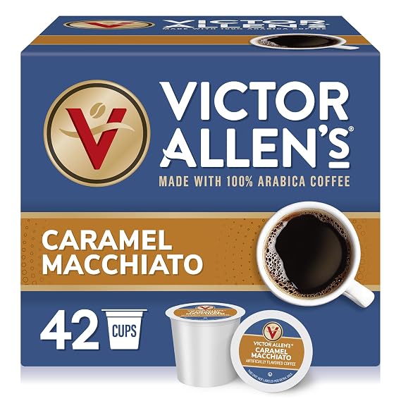 Victor Allens Coffee Caramel Macchiato Flavored, Medium Roast, 42 Count, Single Serve Coffee Pods for Keurig K-Cup Brewers