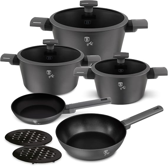 Berlinger Haus 10 Pcs Aluminium Non Stick Induction Cookware Set - Pots and Pans with Lids for Home Kitchen Oven Dishwasher Safe, Eco-Friendly Compatible with All Stoves, Induction Cooking Set