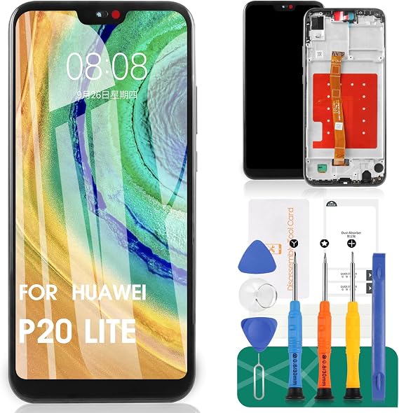 SRJTEK Huawei P20 Lite 2018 LCD Screen Replacement for Huawei Nova 3e Screen Replacement for Huawei P20 Lite Touch Screen CLT-L29 Digitizer Repair Kit (Black with Frame)