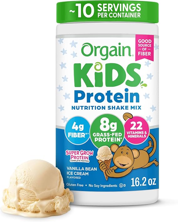 Orgain Kids 8g Grass-Fed Dairy Protein Powder, Vanilla Bean Ice Cream, 1lb