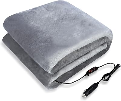 VINGVO Heated Car Blanket, 12V Electric Flannel Sherpa Throw, Machine Washable, 3 Heating Levels for Truck, SUV, RV 59 x 39.4 Grey