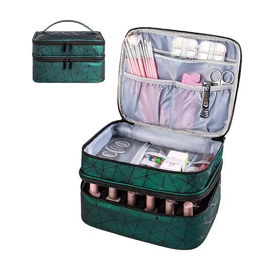 Travel Nail Polish Organizer Bag Holds 30 Bottles (15Ml), Double Layer Nail Polish Carrying Case Large Capacity Storage Bag for Nail Polish and Manicure Set (Geometric)