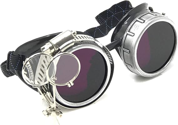 Steampunk Goggles Rave Glasses with Compass Design, Handcrafted Victorian Style, Double Ocular Loupe