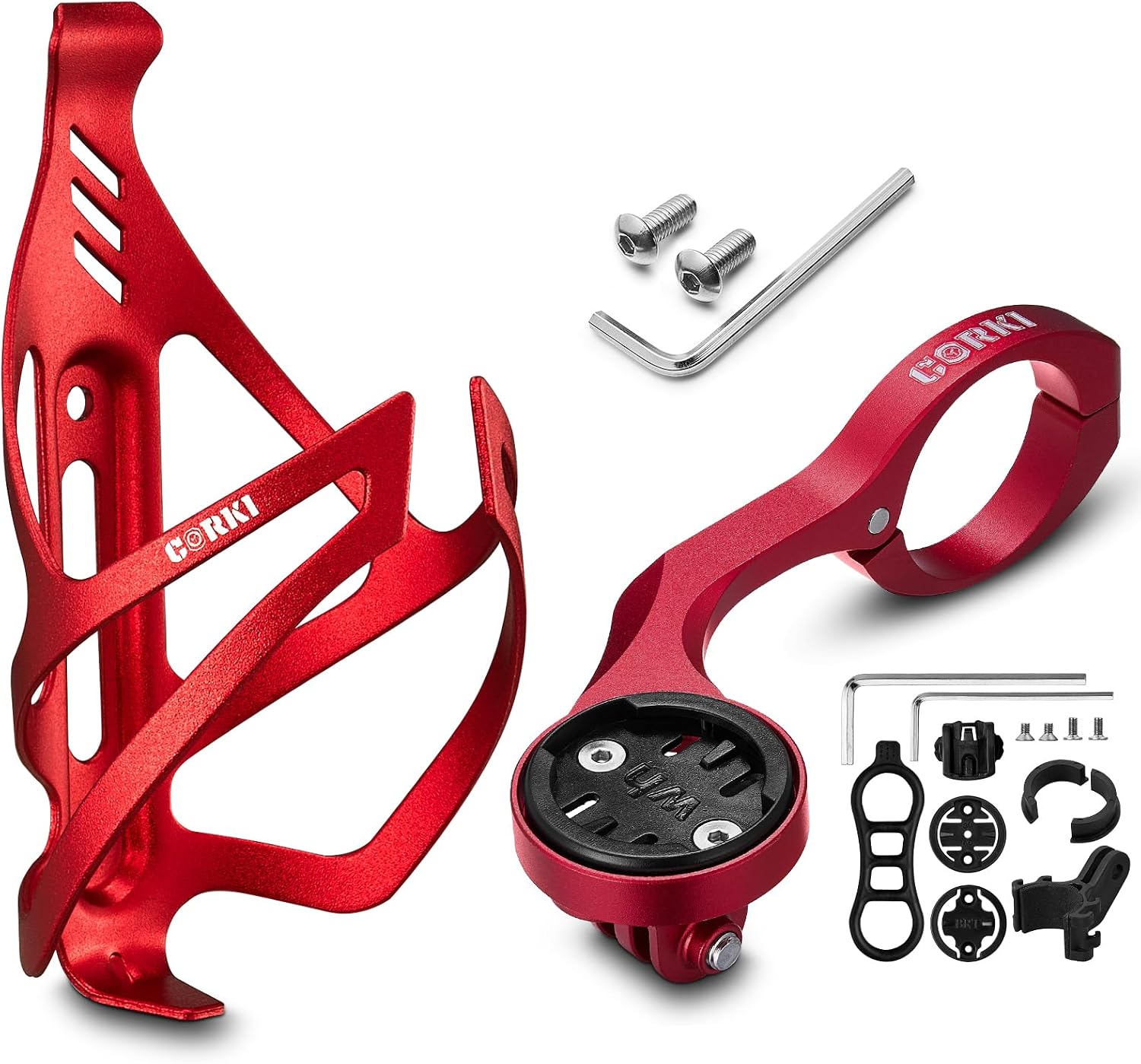 Corki Cycles Bike Water Bottle Holder Aluminum Alloy-1 Pack-Red with Out Front Handlebar Mount Compatible with GM Wahoo Bryton Cateye