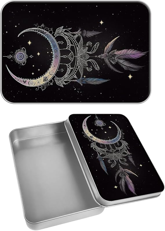 Rectangular Metal Tin Box with Removable Lid, Dream Decorative Printed Metal Storage Container for Cards, Diaries, Home Organization 4.53 x 3.35 x 0.86 inch Single Pack
