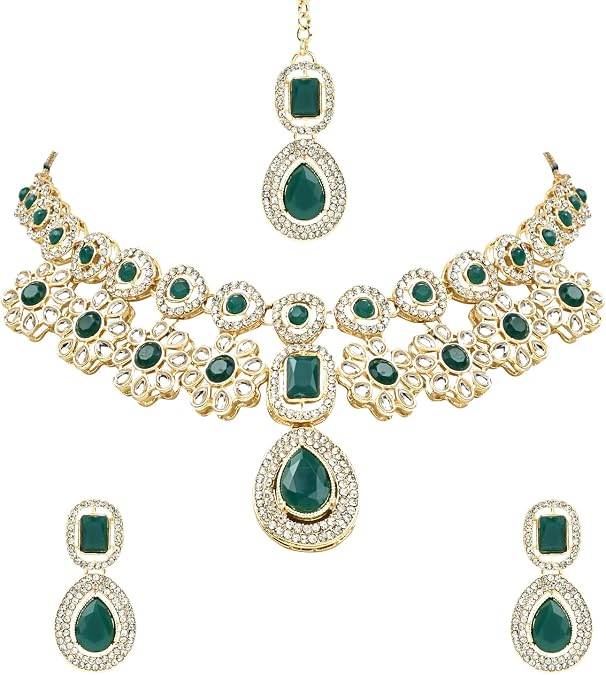 I Jewels Indian Wedding Bollywood Stylish Gold Plated Kundan Stone Necklace Jewellery Set for Women