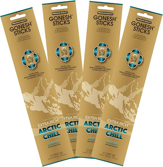 Gonesh - Extra Rich Scented Incense Sticks - Non-Toxic 10 Slow Burn Aromatic Sticks - Artic Chill - 80 Pack