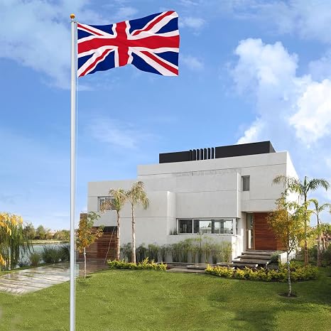 HOBBYZOO 20FT Aluminium Sectional Flagpole Kit, Telescopic Flag Pole with UK Flag for Residential, Yard and Commercial Use, Silver