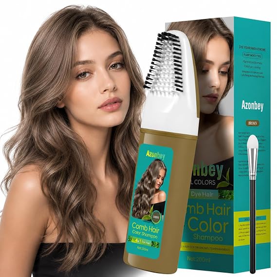 Brown Hair Dye,Hair Dye Shampoo for Women,Hair Color for Gray Hair Coverage Permanent,Comb Dyeing Champu Para CanasHair Dye 4 in 1 With Comb Herbal Natural Plant Hair Color Shampoo(Brown)
