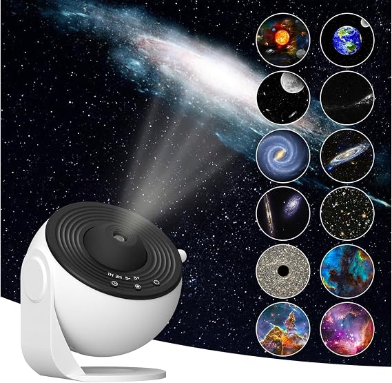 Galaksi Projeksiyon Gece Lambası, 12 Adet HD Yansıtma Diski, Gerçekçi Uzay Görüntüleri, Yüksek Çözünürlük, Zamanlayıcılı Kapanma, Ayarlanabilir Parlaklık, Çocuklar İçin Planetaryum Galaksi Projektörü