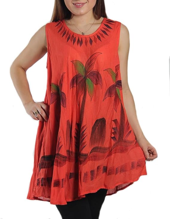 Embroidered Watercolor Palm Tree Flared Hem Blouse