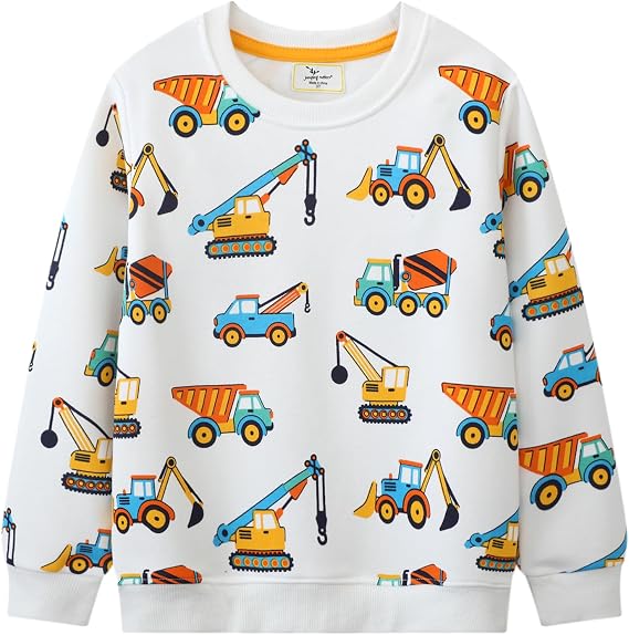 DDSOL Toddler Boys Sweatshirts Fashion Long Sleeve Excavator Shirt Crewneck Kids Alphabet Tops