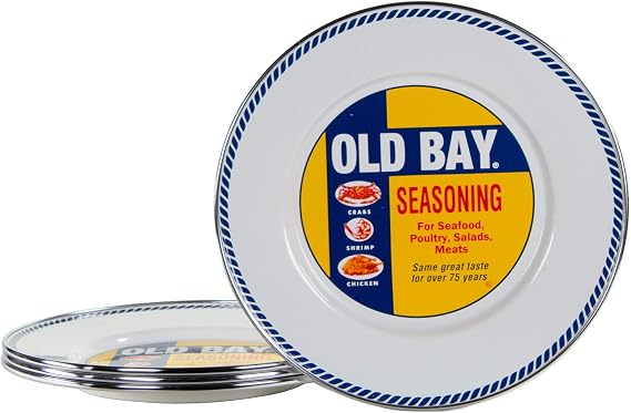 Golden Rabbit Enamelware Sandwich Plates, 8.5 inch, Old Bay, Set of 4