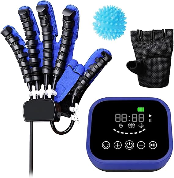 Rehabilitation Robot Gloves,Finger Orthosis,Stroke Hemiplegia Rehabilitation Training Equipment,for Hand Function Recovery(Size:XXL,Color:Blue left hand)