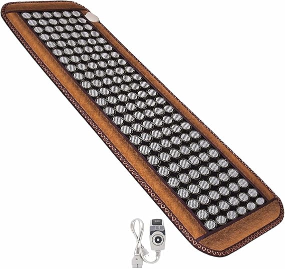 Jade Far Infrared Heating Pad with Tourmaline & Amethyst, Bio Crystal Heat Mat with Smart Controller & Auto Shut Off, for Back Waist Full Body Pain Relief Warm