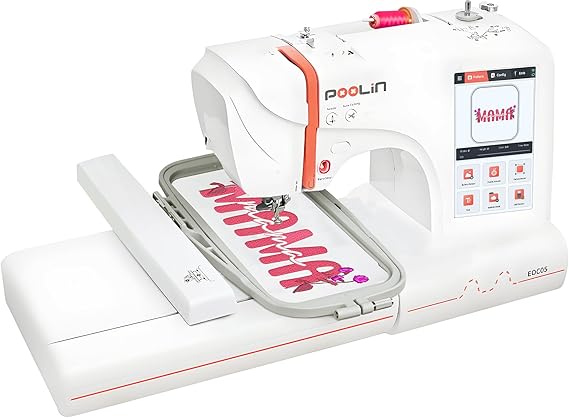 Poolin EOC05 Embroidery Machine for Beginners, 4" x 9.25" Embroidery Area | 7" Touchscreen, WiFi and USB Design Transfer, 2 Embroidery Hoops and Starter Kit Included