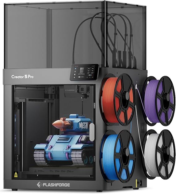 FLASHFORGE Creator 5 Pro 4-Toolhead 3D Printer, Industrial Multi-Material & Color Printing, 65C Active Heated Chamber, Near-Zero Waste System, CoreXY 600mm/s Printing