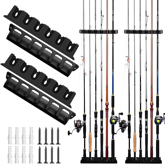 Cooltto Vertical Fishing Rod Holders Wall-Mounted 2 Pairs