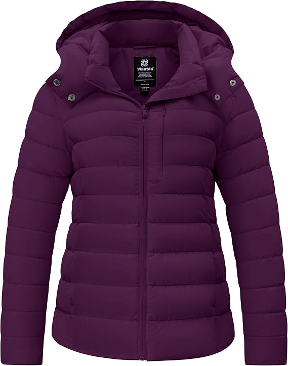 wantdo Women's Lightweight Warm Hooded Winter Coat Full-Zip Puffer Jacket