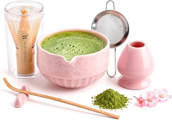 Matcha Set, Ceramic Kit with Bowl, Bamboo Whisk and Scoop, Tea Ceremony