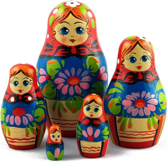 MATRYOSHKA&HANDICRAFT Nesting Dolls Classic Russian Ornament and Beautiful Chrysanthemum Set 5 pcs