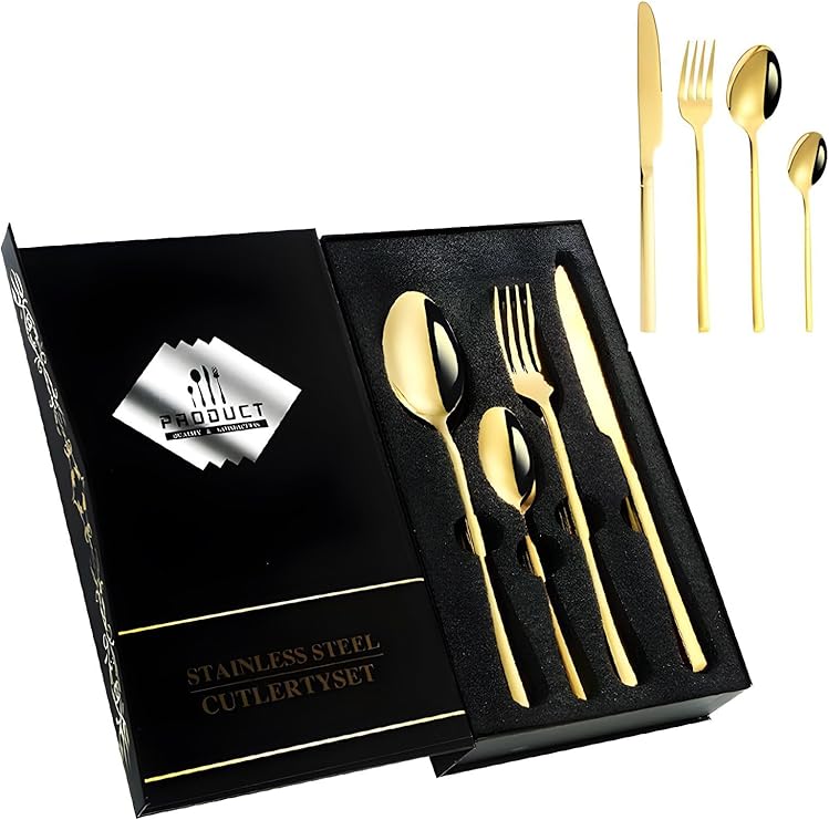 24 Parça 6 Kişilik Gold Çelik Yemek Kaşık Çatal Bıçak Set cin739srx