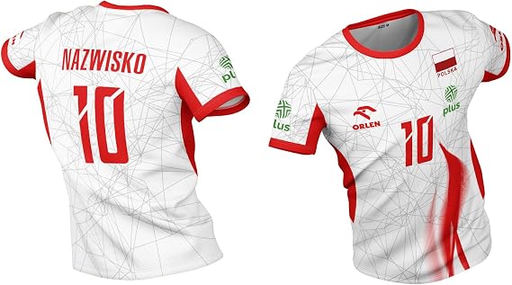 Poland National Volleyball Jersey, Custom Name and Number, White and Red