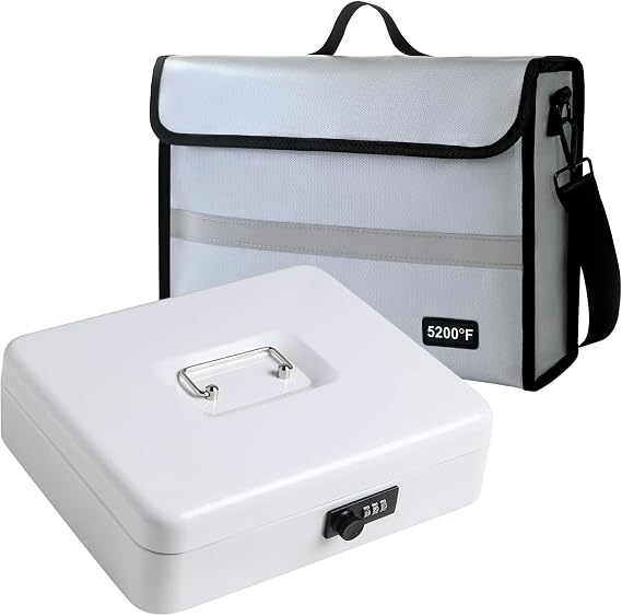 Fireproof Document Bag – Waterproof Fireproof Document Box-Style Storage for Documents and Cash | Fireproof Document Organizer for Home & Office | Safe for Travel Fireproof Bag, White-02, XL