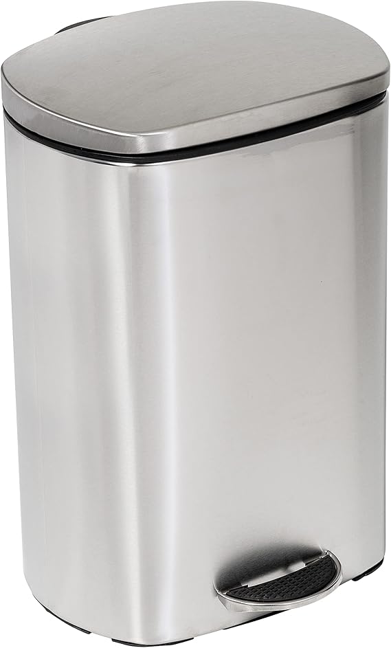 Honey Can Do Rectangular Stainless Steel Step Trash Can with Lid, 12-Liter TRS-09328 Silver