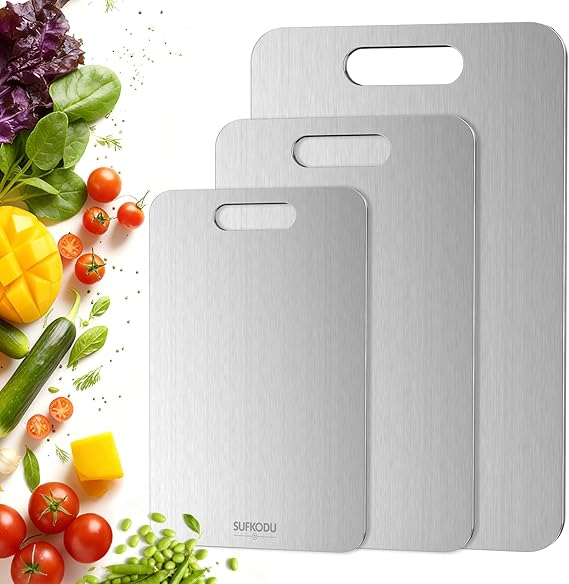 Titanium Cutting Board Set of 3, 100% Double-Sided Titanium Cutting Boards for Kitchen, Dishwasher Safe Non-Toxic Chopping Boards for Meat, Vegetables, Fruits, Raw and Cooked Food Prep (M+L+XL)