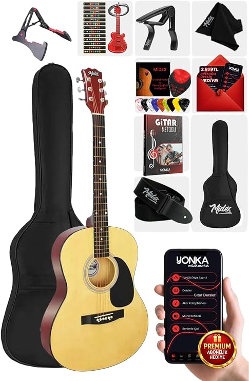 Midex RG-550NT Pack Kaliteli Natural 40 İnç Akustik Gitar Seti 4/4 Yetişkin