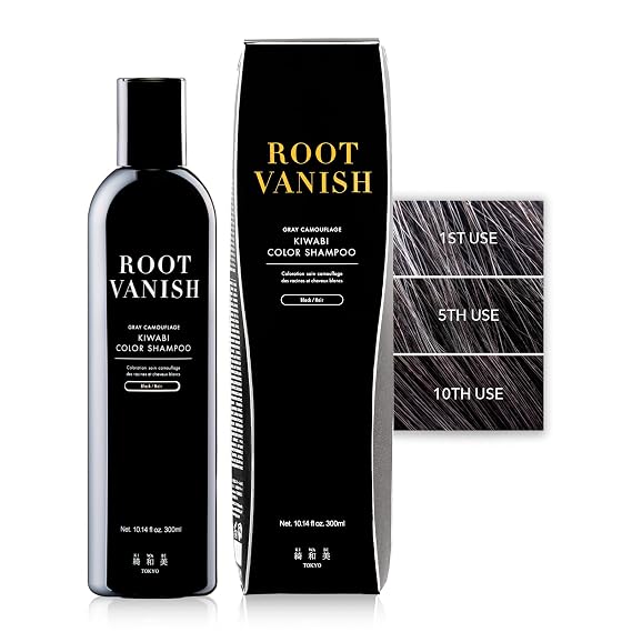 Kiwabi Black Hair Color Shampoo for Gray Coverage - Gradual Damage-Free