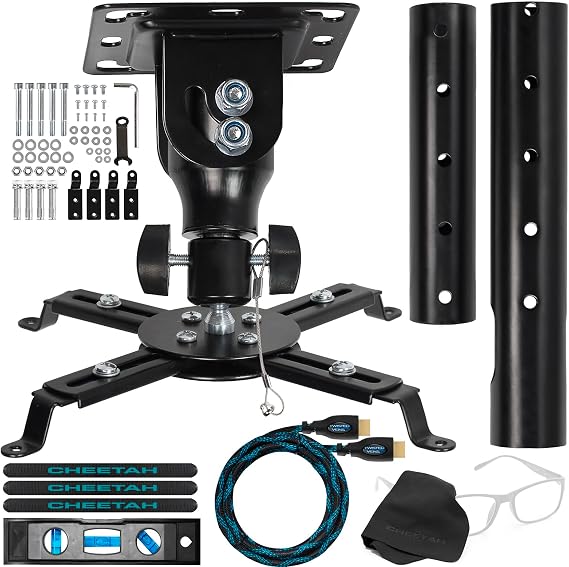 Cheetah Projector Ceiling Mount 27" Adjustable Height, Universal Arms, incudes 15 ft HDMI Cable, Extendable Arms Fit Most Home and Office Projectors up to 40 lbs, Black (APMEB)