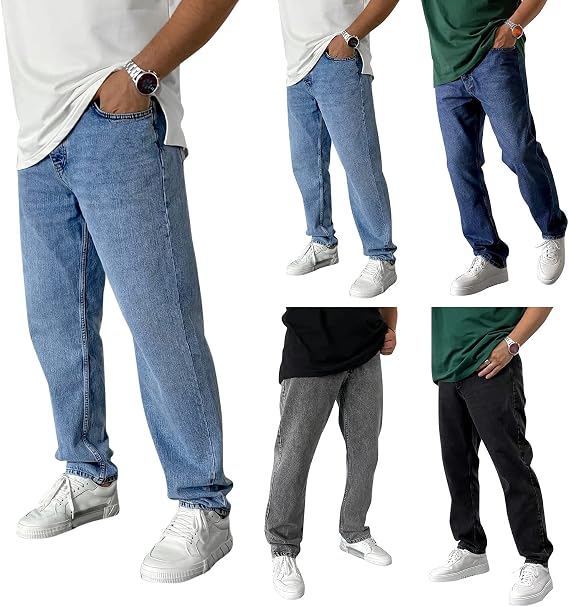 Mens Loose Button Fly Straight Leg Jeans Mens Stretch Jeans Regular Fit Basic Denim Trousers Classic Fit Casual Trousers Heavy Duty Denim Pants Work Wear Pants Lightweight Everyday Pant