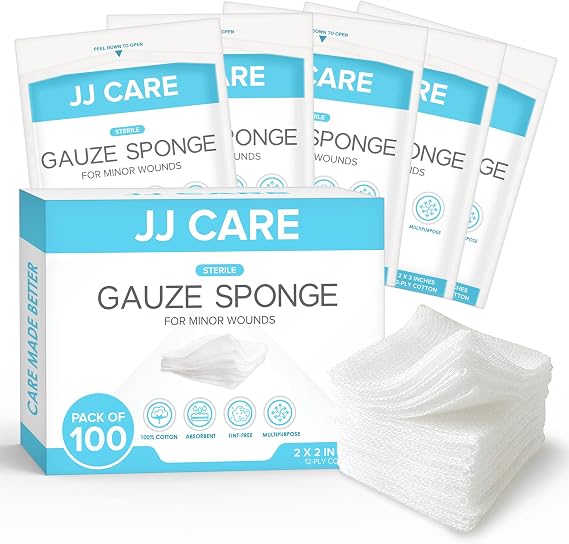 Sterile Gauze Pads 2" x 2" (Pack of 100), 12-Ply Cotton, Individually-Wrapped