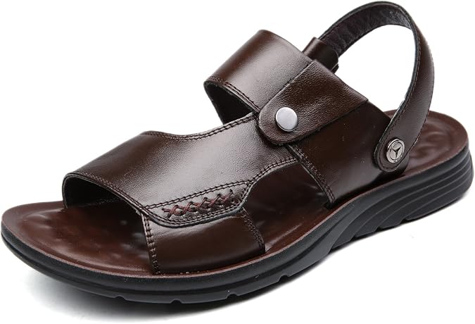 Santimon Mens Flat Sandal Summer Comfortable Leather Open-Toe Sandal Beach Walking Shoes for Outdoors Slippers