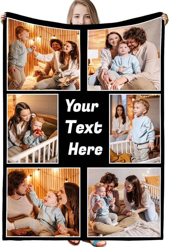 Personalised Photo Blanket, Custom Blanket, Black, 28"x39"