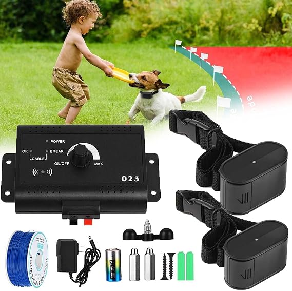 Underground Electric Dog Fence, AboveGround Pet Wireless Containment System, Waterproof Training Collar with Shock/Tone Function, Covers up to 1.2 Acre, w/984Ft Boundary Wire, for 1 2 3 Dogs,