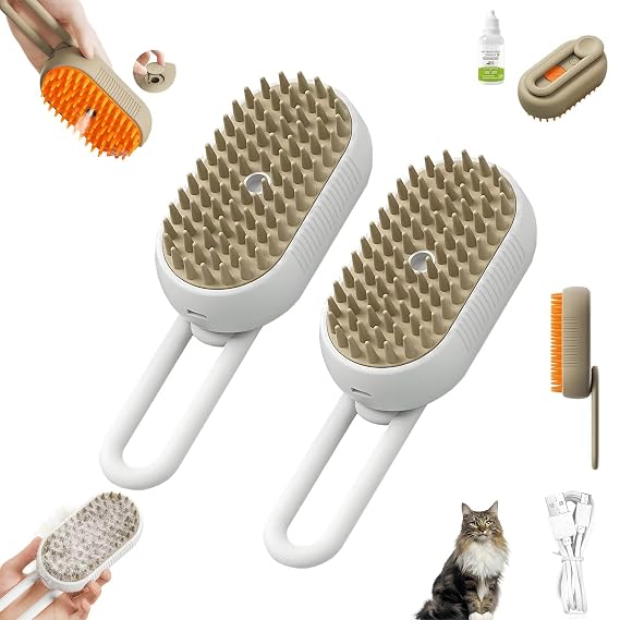 2025 New Chevaroo Horse Steam Brush, 3-In-1 Chevaroo Grooming Brush Horses,Self-Cleaning Silicone Bristle Head 360 Rotating Pet Steam Brushes For Horses Pets(2PC-B)